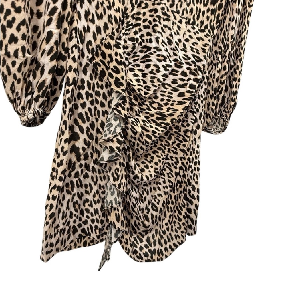 Maje Clair Leopard Print Ruffle Mini Dress Long Sleeve Animal Print Crepe XS NWT - Picture 6 of 14